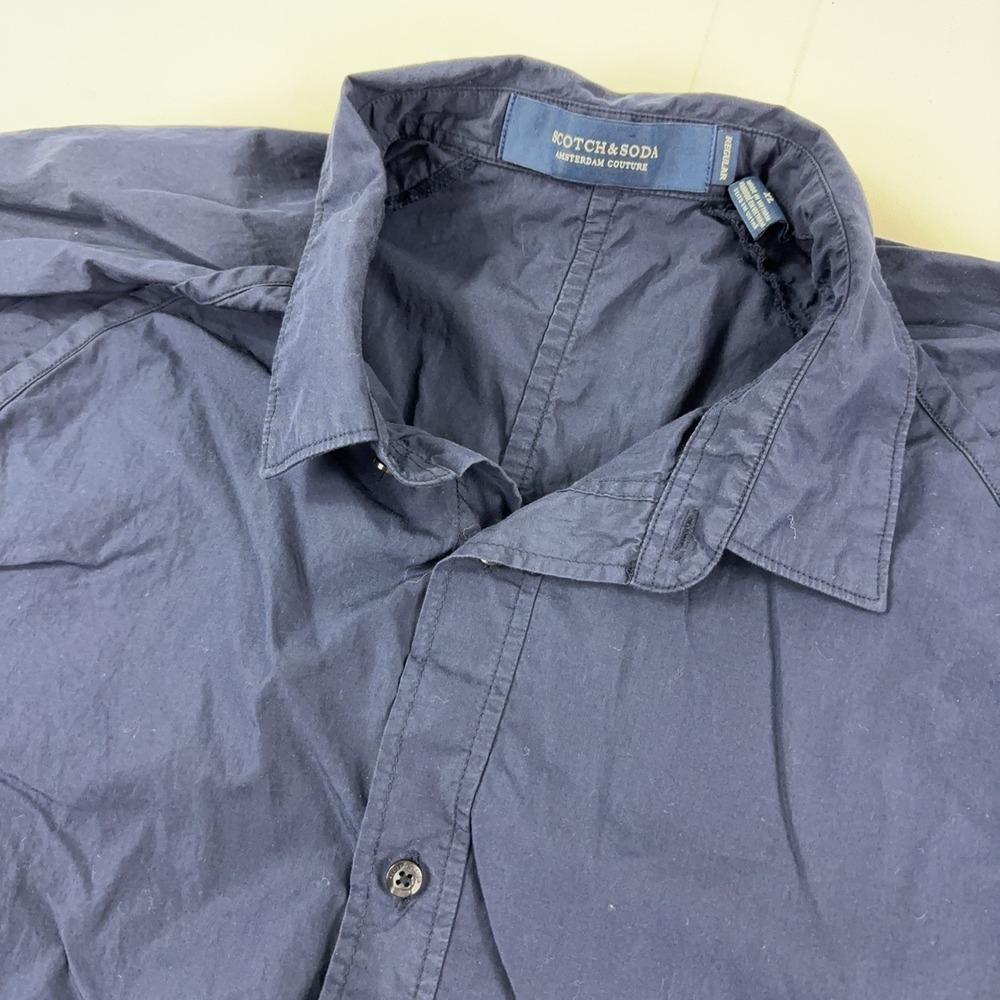 Scotch & Soda Shirt Mens XL Blue Solid Long Sleeve Button Up Cotton Casual